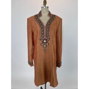 VTG Mens Rhinestone Embellished Tunic Sherwani Kurta Metallic Bollywood Glam XS